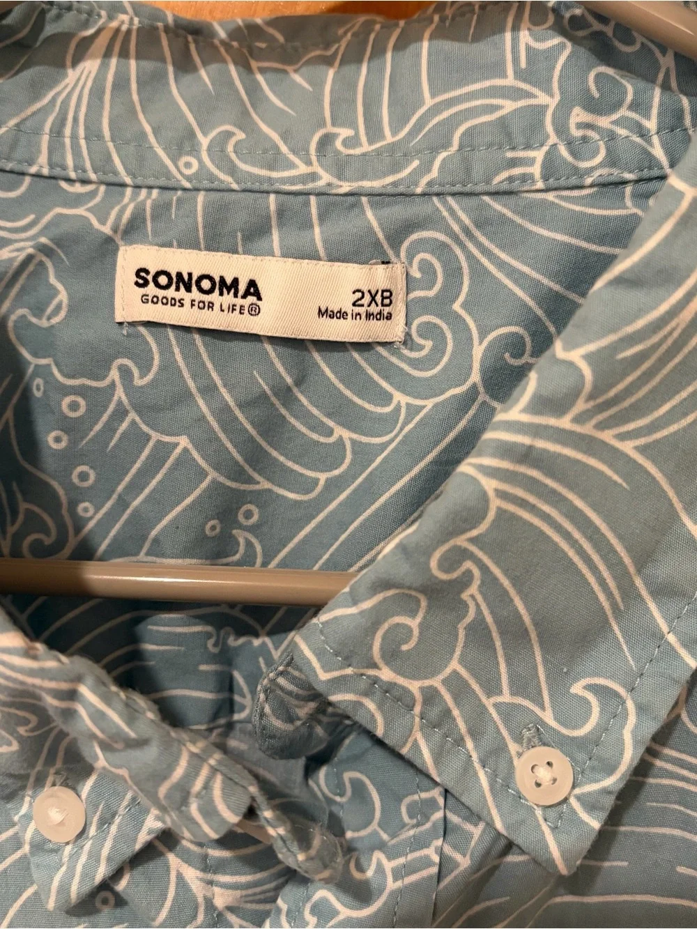 Sonoma Short-Sleeve Button-Up Shirt in Light Blue Wave Print 2XB mens